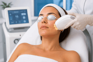 Paciente recibiendo tratamiento IPL en clínica estética Dermavital en Las Condes.