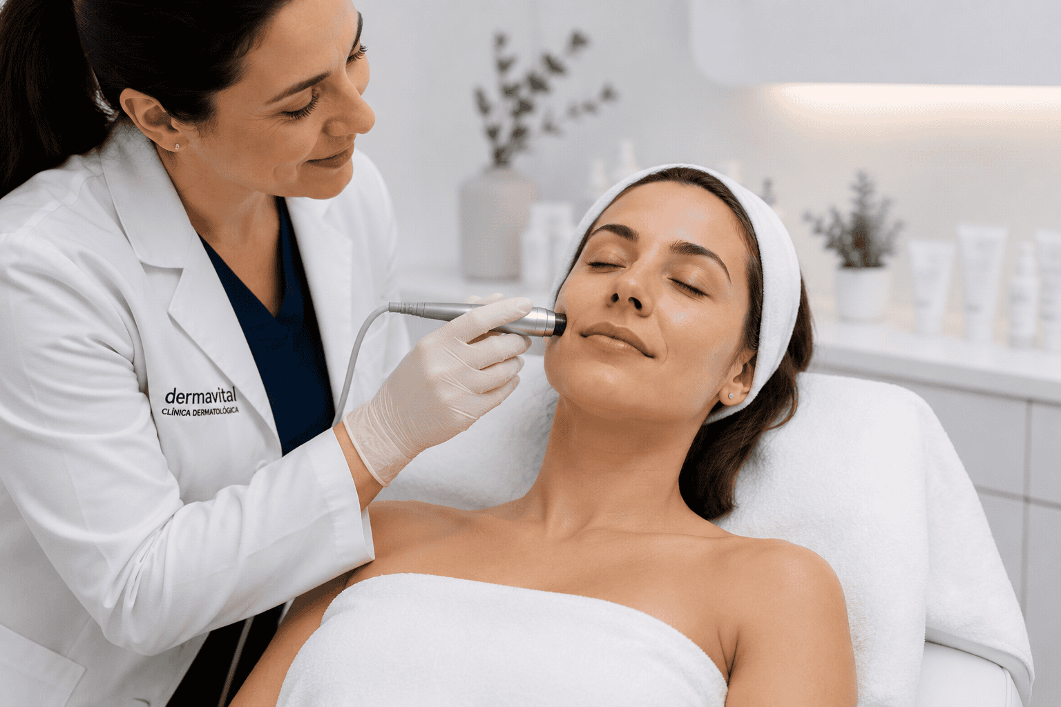 Procedimiento facial en clínica dermatológica en Santiago, Chile.