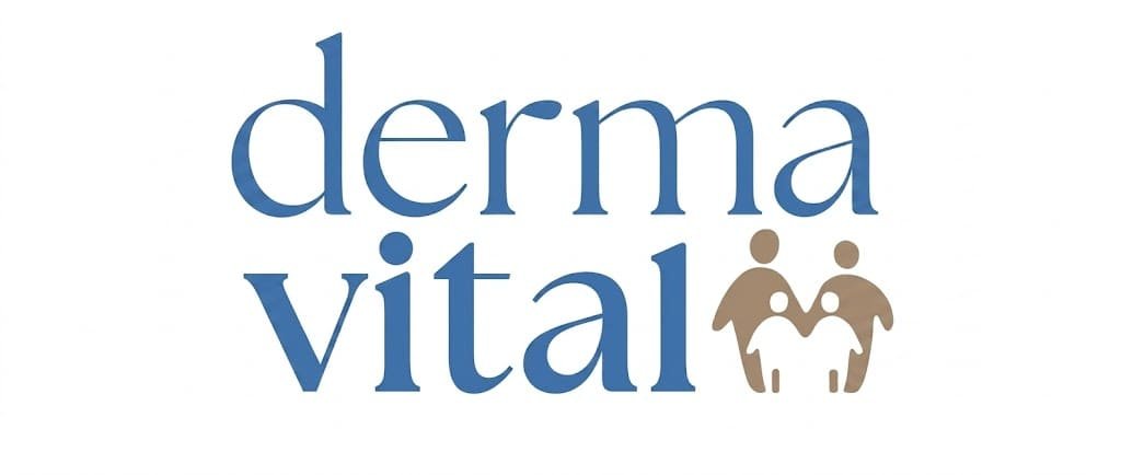Logotipo de Dermavital con icono de cuidado de la piel.